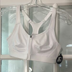STARTER White Sports Bra Front-Zip Racerback